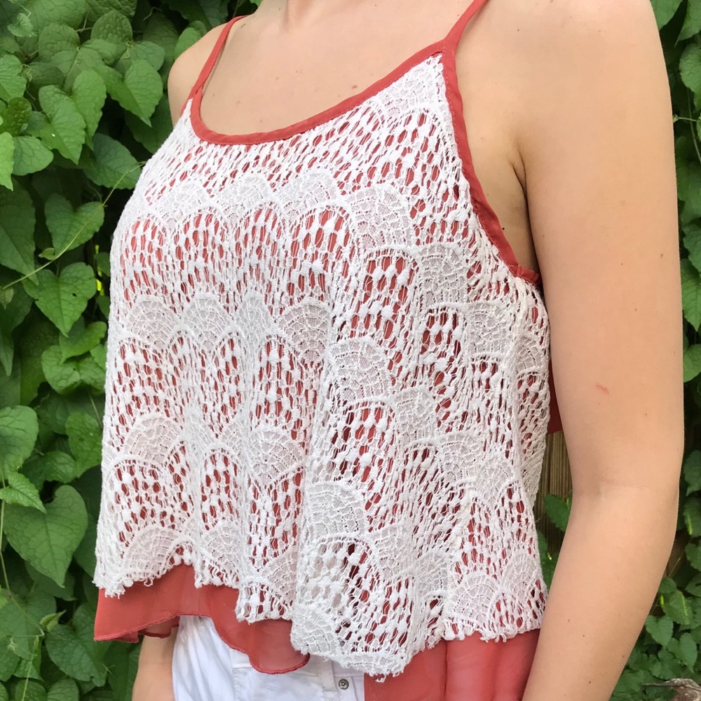Chiffon and lace tank top